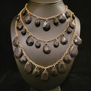 Estate Black Faceted Lucite Beaded Layered Necklace